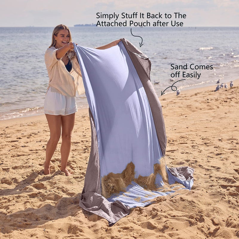 WEKAPO Beach Blanket - Sandproof Waterproof Extra Large Beach Mat | Oversized Sand-Free Lightweight Quick-Drying | Beach Vacation Essentials with Stakes & Corner Pockets (Purple, 9x10 FT) - Image 5